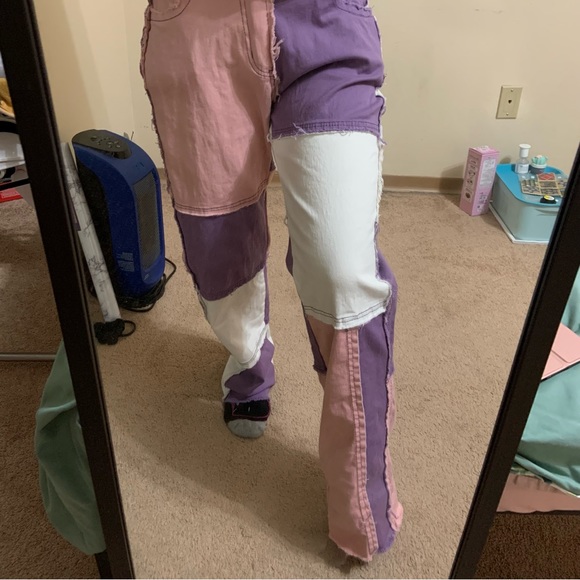 Pink purple white patchwork pants! Main character vibes. - Picture 3 of 14